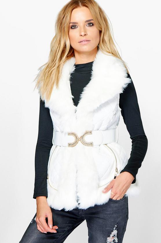 Rosie Faux Fur Trim Belted Gilet